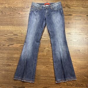 Level 99 Jeans Womens 29x32 Blue Medium Wash Low Rise Flare Distressed Denim